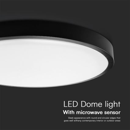 Plafón LED de baño con sensor SAMSUNG CHIP LED/18W/230V IP44 4000K diá. 29 cm negro + control remoto