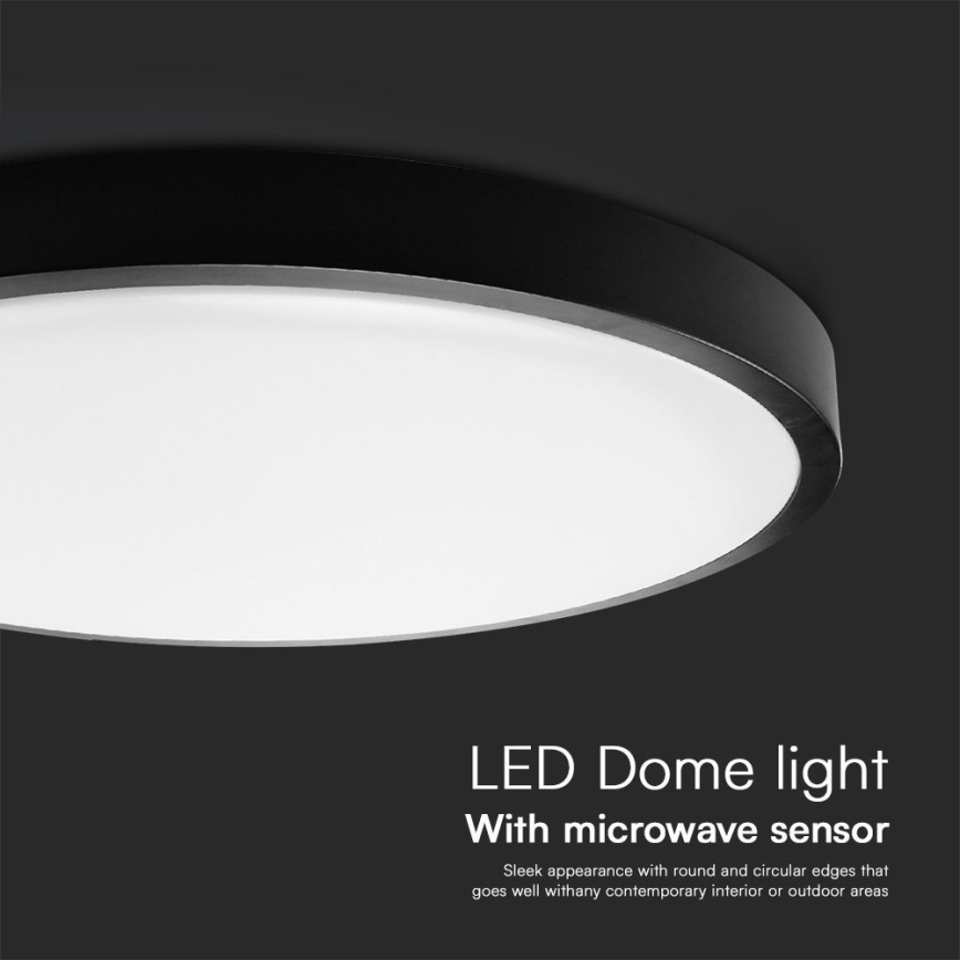 Plafón LED de baño con sensor SAMSUNG CHIP LED/18W/230V IP44 4000K diá. 29 cm negro + control remoto