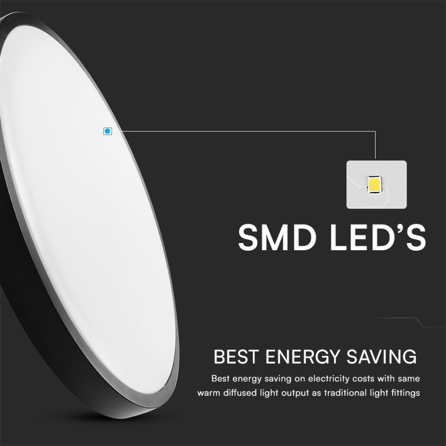 Plafón LED de baño con sensor SAMSUNG CHIP LED/18W/230V IP44 4000K diá. 29 cm negro + control remoto