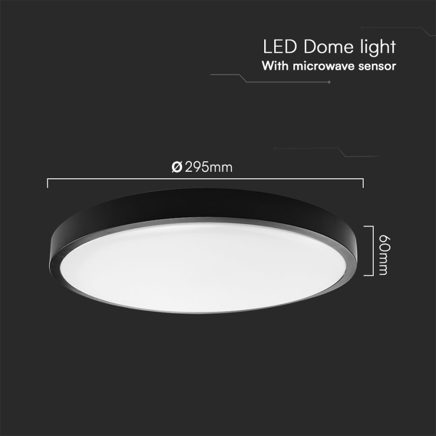 Plafón LED de baño con sensor SAMSUNG CHIP LED/18W/230V IP44 4000K diá. 29 cm negro + control remoto