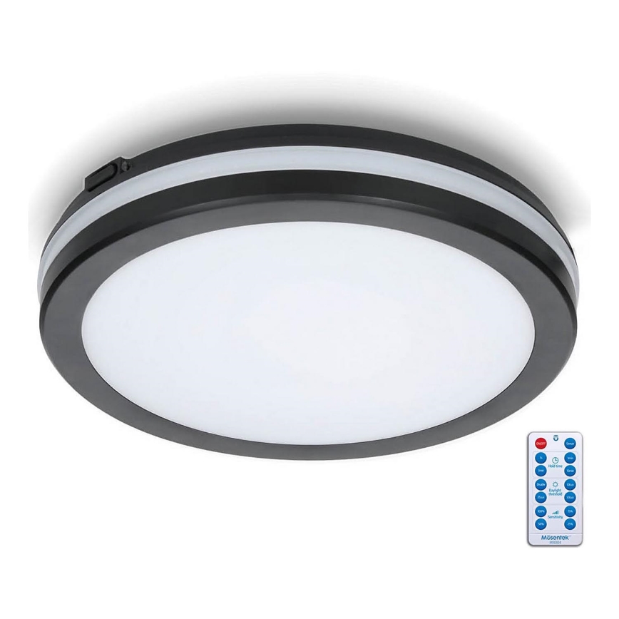 Plafón LED de baño con sensor LED/24W/230V 3000/4000/6500K IP65 diá. 30 cm negro + control remoto