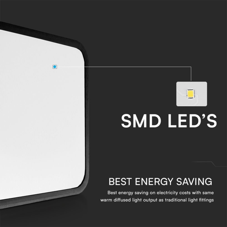 Plafón LED de baño con sensor SAMSUNG CHIP LED/36W/230V IP44 4000K 42x42 cm negro + control remoto