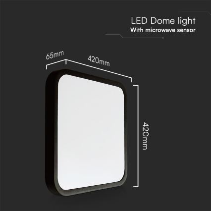 Plafón LED de baño con sensor SAMSUNG CHIP LED/36W/230V IP44 4000K 42x42 cm negro + control remoto