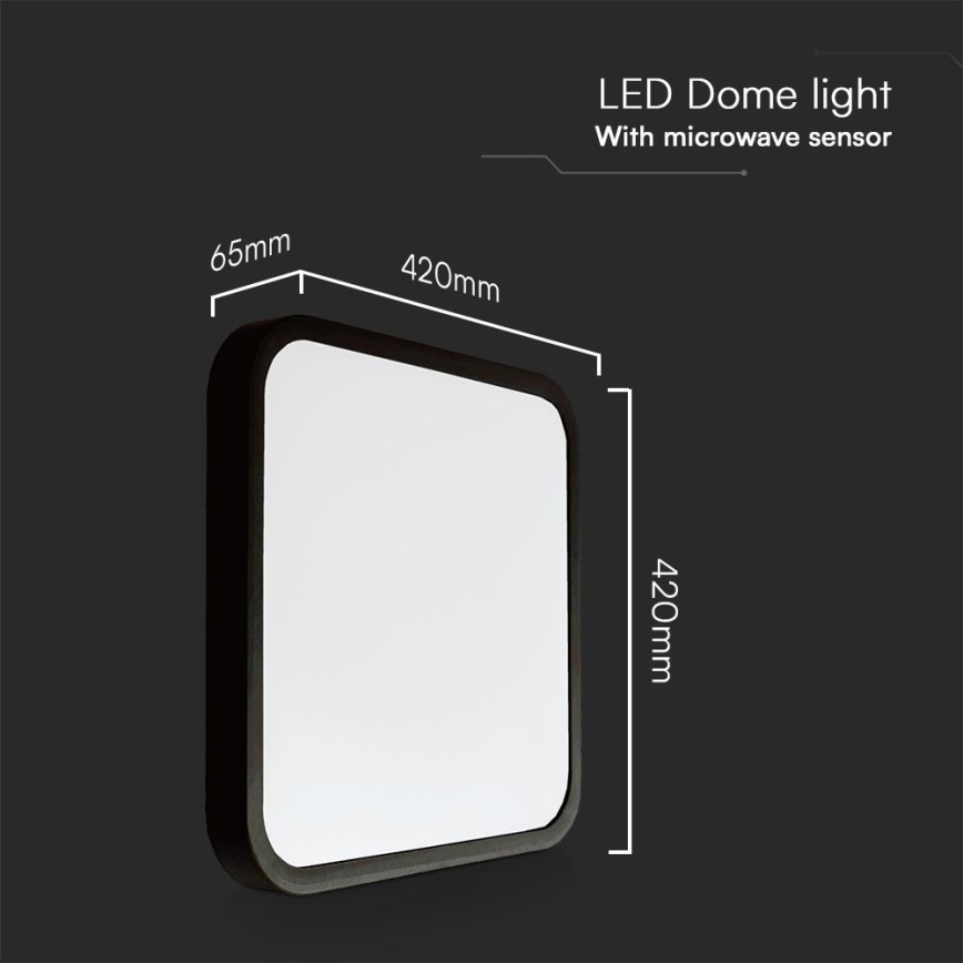 Plafón LED de baño con sensor SAMSUNG CHIP LED/36W/230V IP44 4000K 42x42 cm negro + control remoto