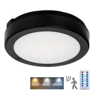 Plafón LED de baño con sensor NAIROS LED/12W/230V IP65 3000/4000/6500K diá. 20 cm negro + control remoto