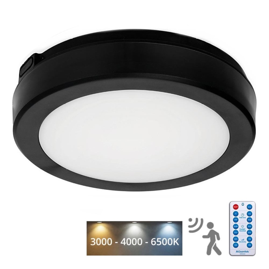 Plafón LED de baño con sensor NAIROS LED/12W/230V IP65 3000/4000/6500K diá. 20 cm negro + control remoto
