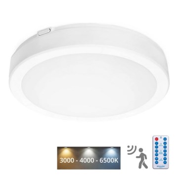Plafón LED de baño con sensor NAIROS LED/18W/230V IP65 3000/4000/6500K diá. 30 cm blanco + control remoto