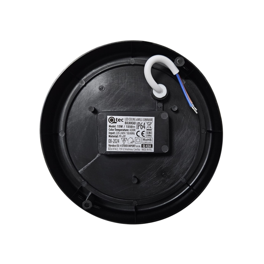 Plafón LED de exterior LED/15W/230V 4200K diá. 15,5 cm IP64 negro