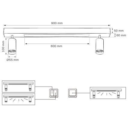 Plafón LED PARÍS LED/24W/230V + 2xGU10/10W negro