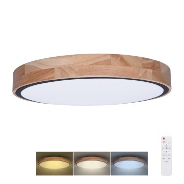 Plafón LED regulable IRON OAK LED/48W/230V 3000-6500K roble diá. 40 cm + control remoto