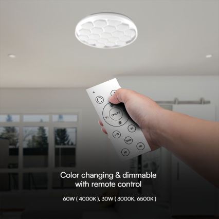 Plafón LED regulable LED/60W/230V 3000/4000/6500K + control remoto