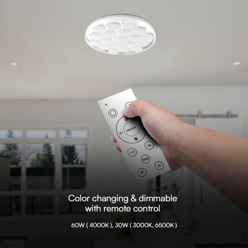 Plafón LED regulable LED/60W/230V 3000/4000/6500K + control remoto