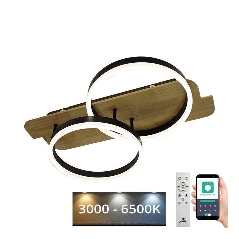 Plafón LED regulable LED/70W/230V 3000-6500K roble + control remoto