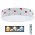 Plafón LED regulable para niños SMART GALAXY KIDS LED/24W/230V 3000-6500K estrellas blanco/rosa/gris + mando a distancia