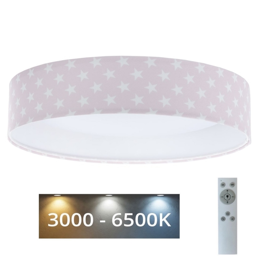 Plafón LED regulable para niños SMART GALAXY KIDS LED/24W/230V 3000-6500K estrellas rosa/blanco + mando a distancia