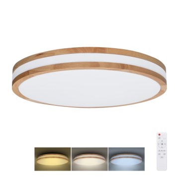 Plafón LED regulable WOODY LED/48W/230V 3000-6500K roble d. 38 cm + control remoto