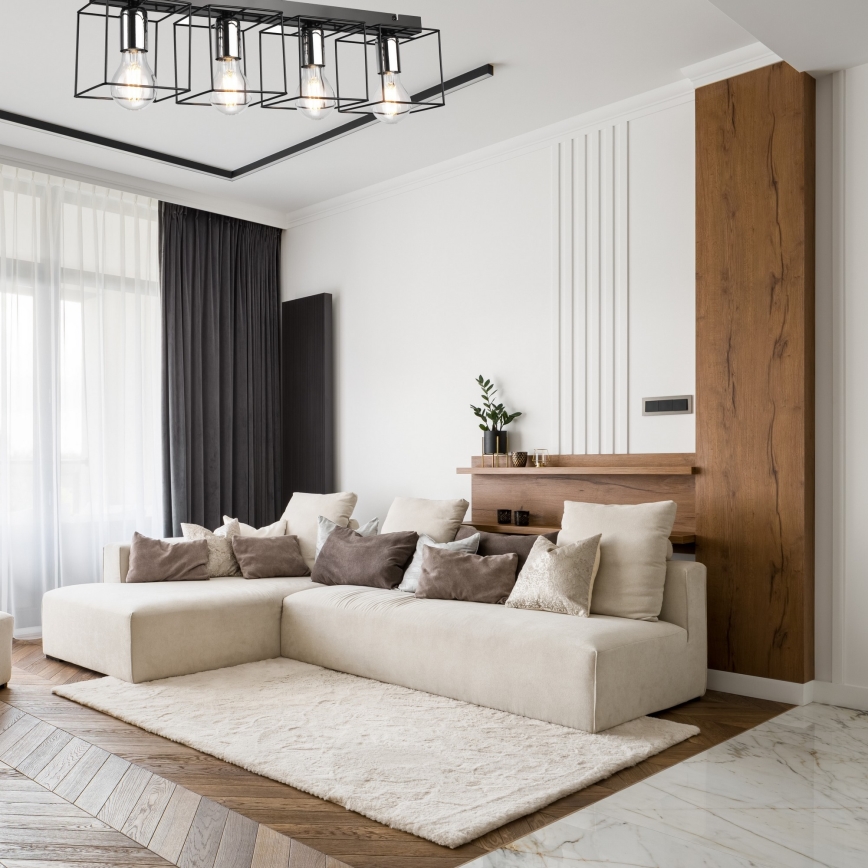 Plafón MIKA 4xE27/60W/230V 61 cm negro/cromo brillante