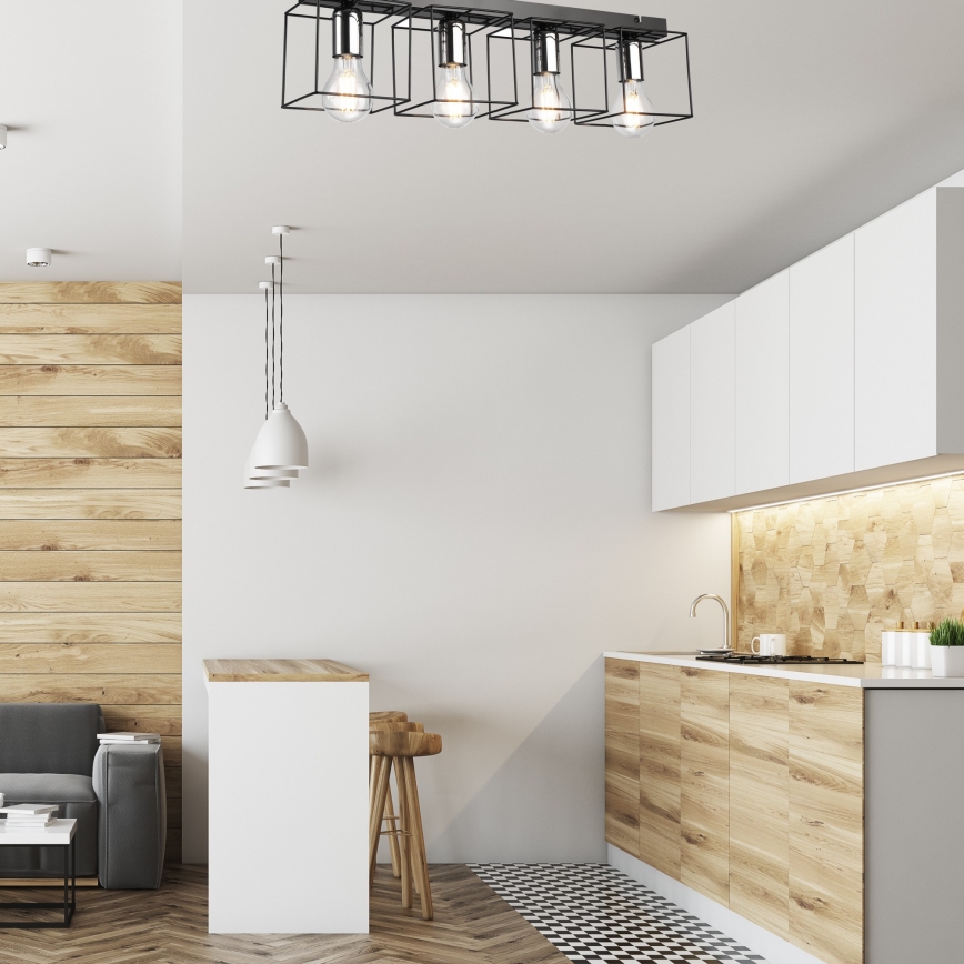 Plafón MIKA 4xE27/60W/230V 61 cm negro/cromo brillante