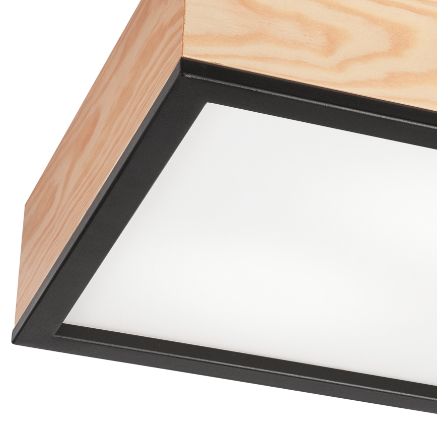 Plafón NATURAL SQUARE 2xE27/15W/230V 31x31 cm pino/negro