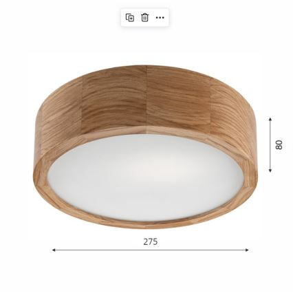 Plafón OAK 1xE27/60W/230V roble ø 27,5 cm - FSC Certificado