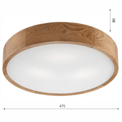 Plafón OAK 3xE27/60W/230V roble ø 47,5 cm - FSC Certificado