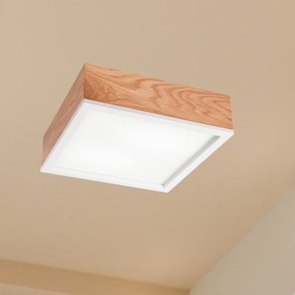 Plafón OAK SQUARE 2xE27/15W/230V 31x31 cm roble/blanco