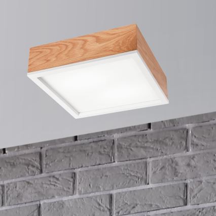 Plafón OAK SQUARE 2xE27/15W/230V 31x31 cm roble/blanco