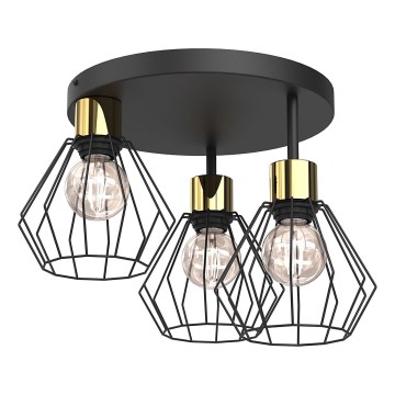 Plafón PARKLA 3xE27/15W/230V negro/dorado