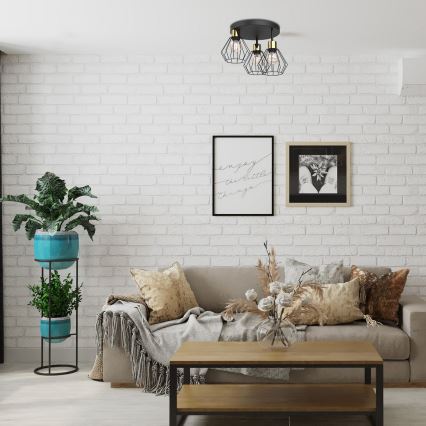 Plafón PARKLA 3xE27/15W/230V negro/dorado