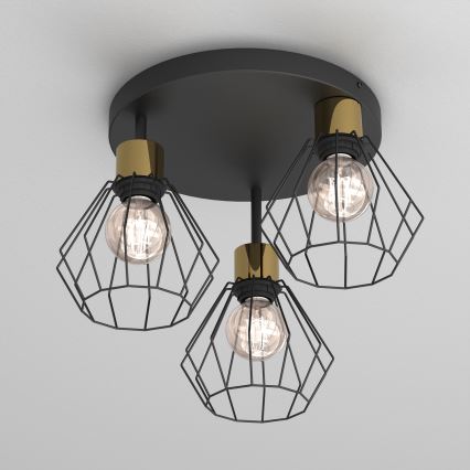 Plafón PARKLA 3xE27/15W/230V negro/dorado
