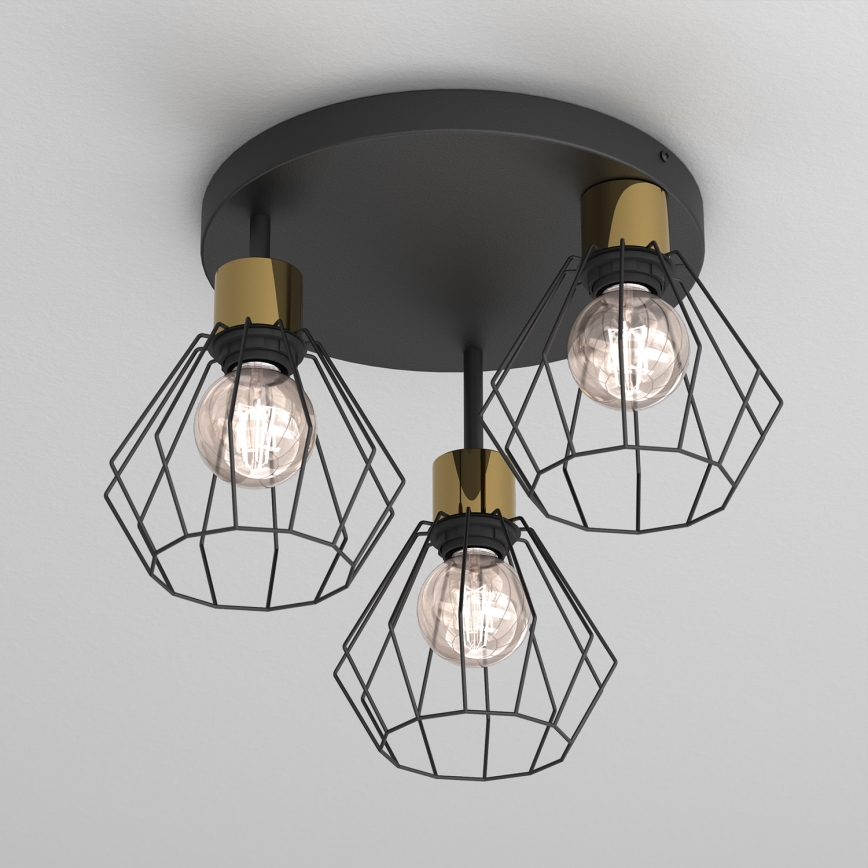 Plafón PARKLA 3xE27/15W/230V negro/dorado
