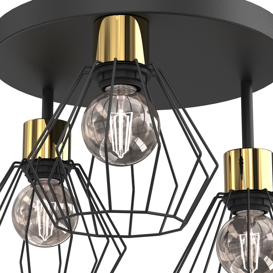 Plafón PARKLA 3xE27/15W/230V negro/dorado