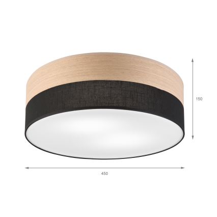 Plafón SIRJA WOOD 2xE27/15W/230V diá. 45 cm negro/roble
