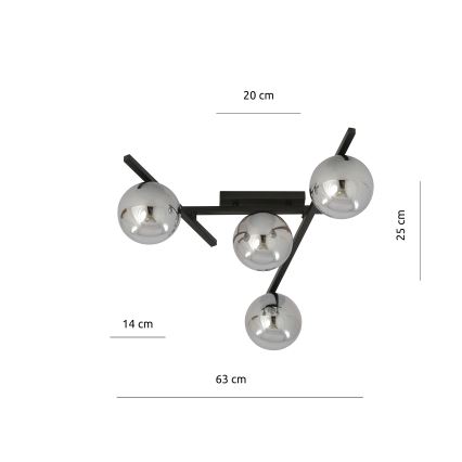 Plafón SMART 4xE14/10W/230V negro/gris