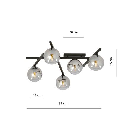 Plafón SMART 5xE14/10W/230V negro/gris