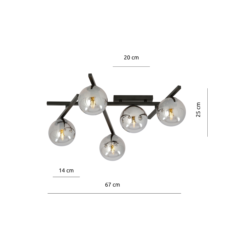 Plafón SMART 5xE14/10W/230V negro/gris