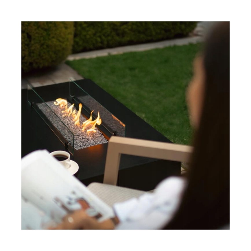 Planika - Chimenea de gas para exteriores 46x106 cm 10kW negro + funda protectora