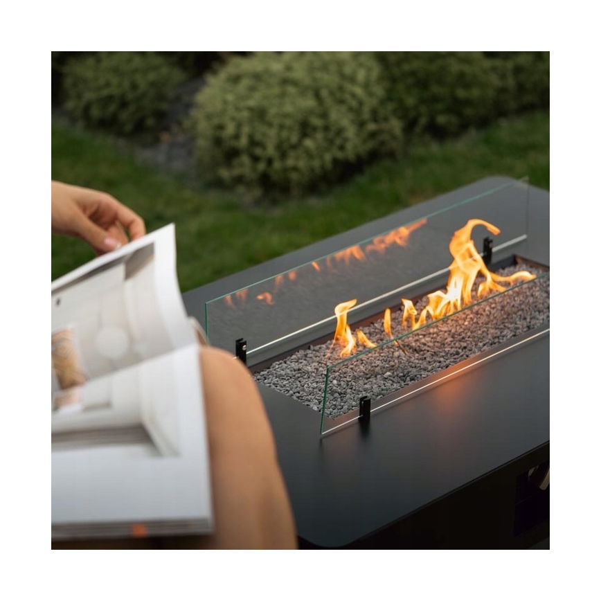 Planika - Chimenea de gas para exteriores 46x106 cm 10kW negro + funda protectora