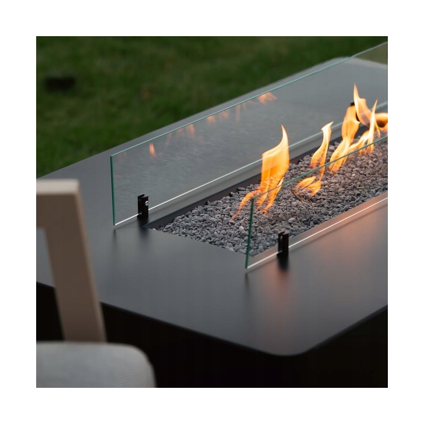 Planika - Chimenea de gas para exteriores 46x106 cm 10kW negro + funda protectora