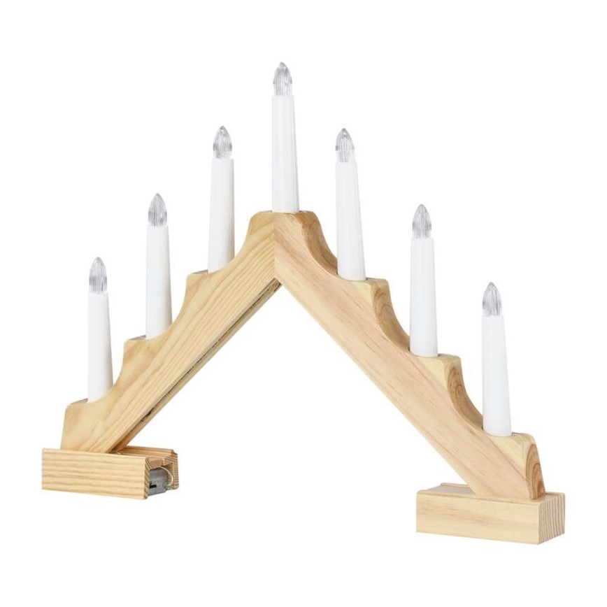 Portavelas de Navidad LED 7xLED/2xAA beige