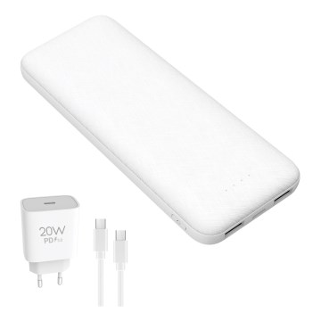 Power Bank 10000 mAh + adaptador 20W Power Delivery + USB-C/USB-C cable 1m blanco