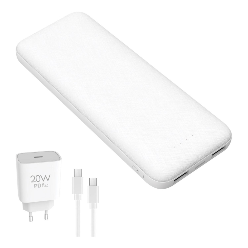 Power Bank 10000 mAh + adaptador 20W Power Delivery + USB-C/USB-C cable 1m blanco