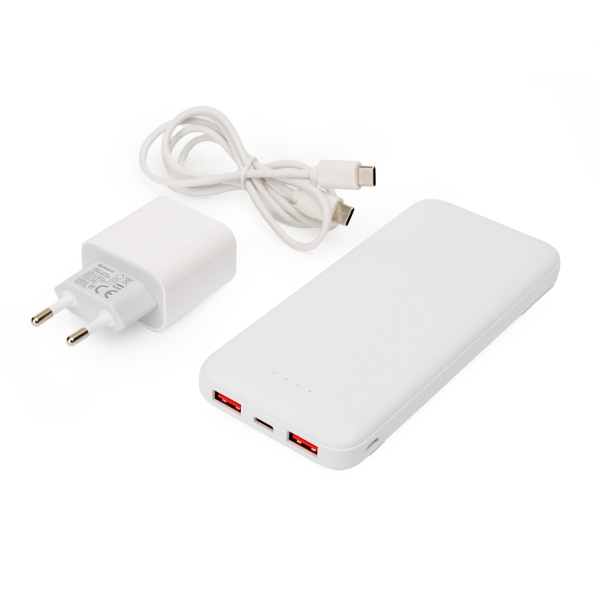 Power Bank 10000 mAh + adaptador 20W Power Delivery + USB-C/USB-C cable 1m blanco