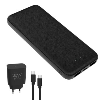 Power Bank 10000 mAh + adaptador 20W Power Delivery + USB-C/USB-C cable 1m negro