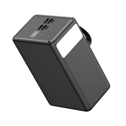 Power Bank 80000 mAh 20W Power Delivery 4xUSB-A + 2xUSB-C con Linterna LED con gancho e imán y USB-C cable 1m negro