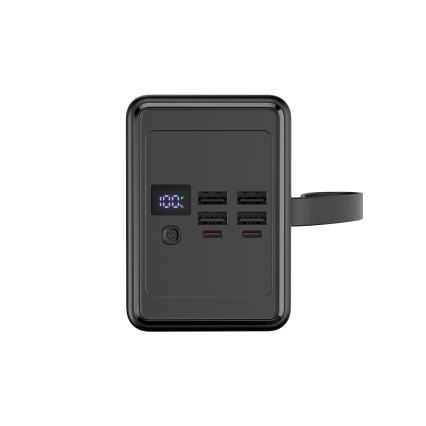 Power Bank 80000 mAh 20W Power Delivery 4xUSB-A + 2xUSB-C con Linterna LED con gancho e imán y USB-C cable 1m negro