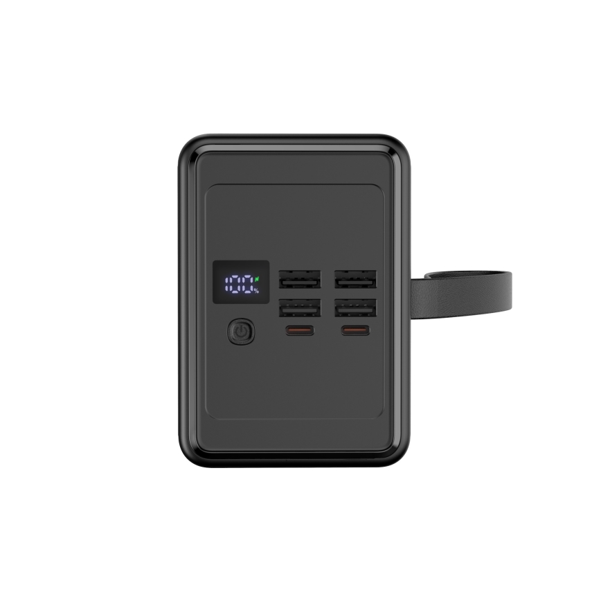 Power Bank 80000 mAh 20W Power Delivery 4xUSB-A + 2xUSB-C con Linterna LED con gancho e imán y USB-C cable 1m negro