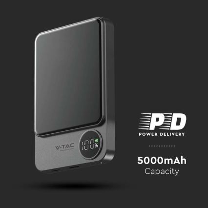 Power Bank con pantalla y cargador inalámbrico Power Delivery 5000mAh/20W/5V negro