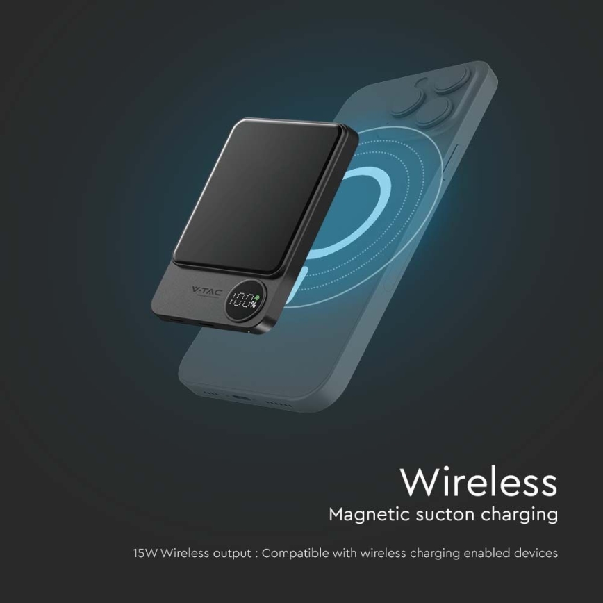 Power Bank con pantalla y cargador inalámbrico Power Delivery 5000mAh/20W/5V negro