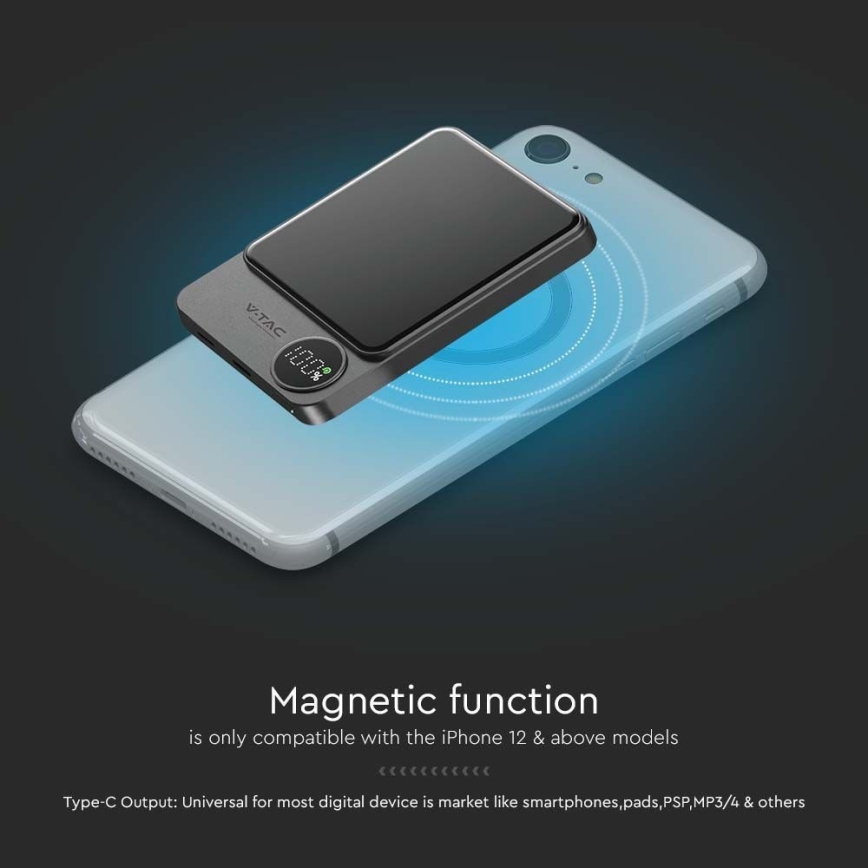 Power Bank con pantalla y cargador inalámbrico Power Delivery 5000mAh/20W/5V negro